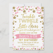 対の女の子のきらめき少し星の誕生日の招待状 招待状 (正面)
