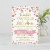 対の女の子のきらめき少し星の誕生日の招待状 招待状 (スタンド正面)