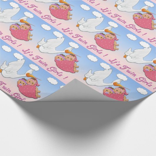 対の女の子のこうのとりのベビーシャワーの包装紙 ラッピングペーパー (角)