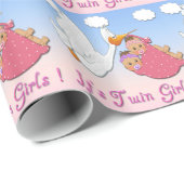 対の女の子のこうのとりのベビーシャワーの包装紙 ラッピングペーパー (ロールコーナー)