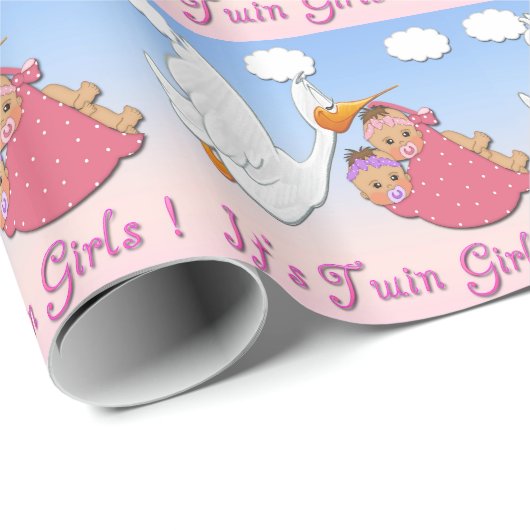 対の女の子のこうのとりのベビーシャワーの包装紙 ラッピングペーパー (ロールコーナー)