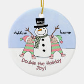 対の女の子のためのパーソナライズなオーナメント セラミックオーナメント (正面)