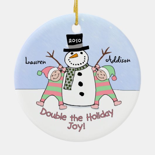 対の女の子のためのパーソナライズなオーナメント セラミックオーナメント (裏面)
