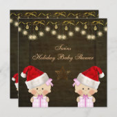 対の女の子のクリスマスのベビーシャワー 招待状 (正面/裏面)