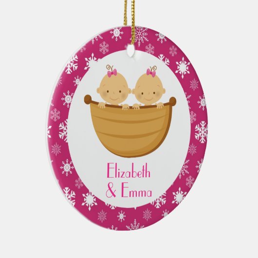 対の女の子のパーソナライズなクリスマスの記念品のギフト セラミックオーナメント (右)