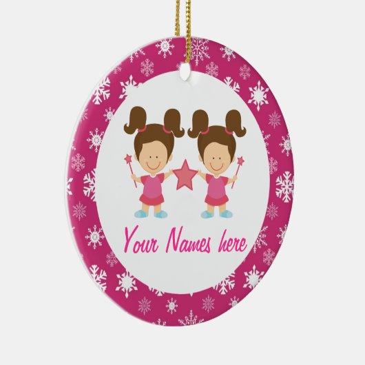 対の女の子のピンクのクリスマスの記念品のギフト セラミックオーナメント (右)