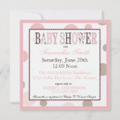 対の女の子のピンクの暗灰色はベビーシャワーに点を打ちます 招待状 (裏面)