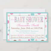 対の女の子のピンクの水ブラウンはベビーシャワーに点を打ちます 招待状 (裏面)