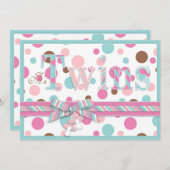 対の女の子のピンクの水ブラウンはベビーシャワーに点を打ちます 招待状 (正面/裏面)