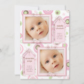 対の女の子のピンクの水玉模様の写真の発表 案内状 (正面)