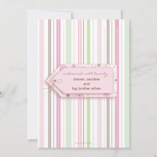 対の女の子のピンクの水玉模様の写真の発表 案内状 (裏面)