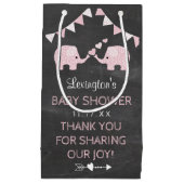 対の女の子のピンク象のベビーシャワーは感謝していしています スモールペーパーバッグ (正面)