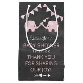 対の女の子のピンク象のベビーシャワーは感謝していしています スモールペーパーバッグ