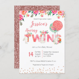 対の女の子のベビーシャワー招待状 招待状