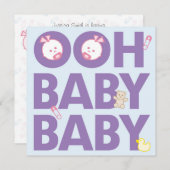 対の女の子のベビーシャワー 招待状 (正面/裏面)