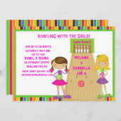 対の女の子のボーリングをする誕生日のパーティの招待状 招待状 (正面/裏面)