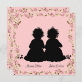 対の女の子のヴィンテージのピンクのベビーシャワーの招待状 招待状 (正面/裏面)