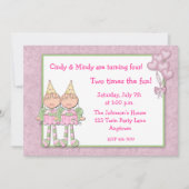 対の女の子の誕生会 招待状 (正面)