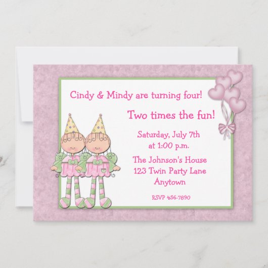 対の女の子の誕生会 招待状 (正面)