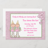 対の女の子の誕生会 招待状 (正面/裏面)