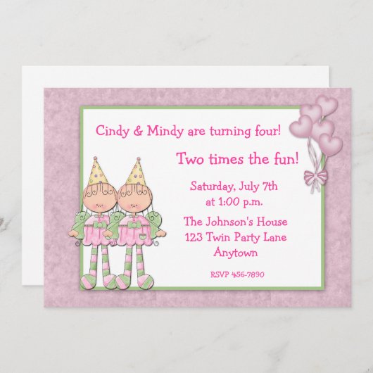 対の女の子の誕生会 招待状 (正面/裏面)