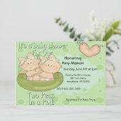 対の女の子ポッドのベビーシャワーの招待状の2個のエンドウ豆 招待状 (スタンド正面)