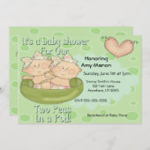 対の女の子ポッドのベビーシャワーの招待状の2個のエンドウ豆 招待状 (正面/裏面)