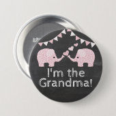 対の女の子象のベビーシャワー|私は祖母です 缶バッジ (正面&裏面)