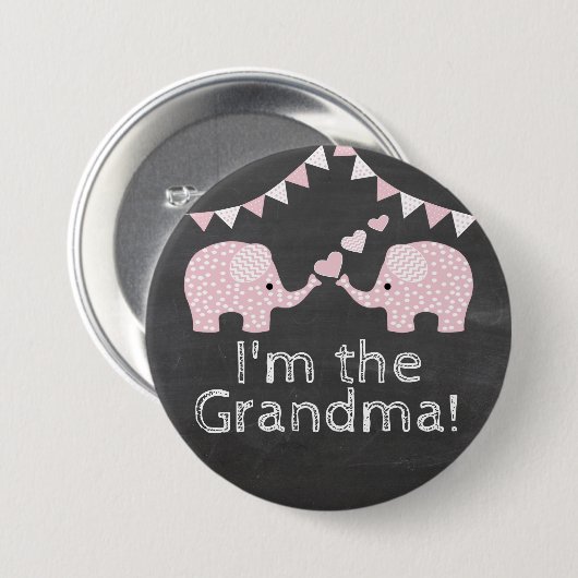対の女の子象のベビーシャワー|私は祖母です 缶バッジ (正面&裏面)
