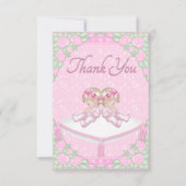 対の女の子、クッションおよびローズピンクは感謝していしています サンキューカード (正面)