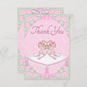 対の女の子、クッションおよびローズピンクは感謝していしています サンキューカード (正面/裏面)
