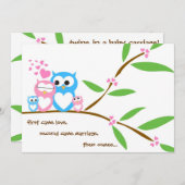 対の女の赤ちゃんおよび男の子のフクロウのベビーシャワーの招待状 招待状 (正面/裏面)