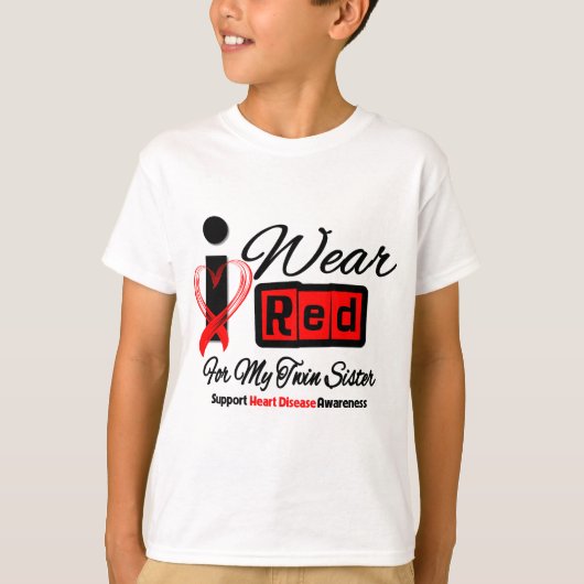 対の姉妹-私は赤いリボンの心臓病を身に着けています Tシャツ (正面)