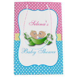 対の男の子および女の子のベビーシャワー ミディアムペーパーバッグ