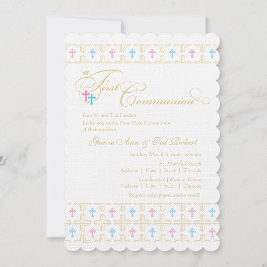対の男の子および女の子の最初聖餐の招待状 招待状 (正面)