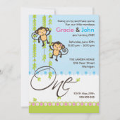 対の男の子および女の子の最初誕生日の招待状 招待状 (正面)