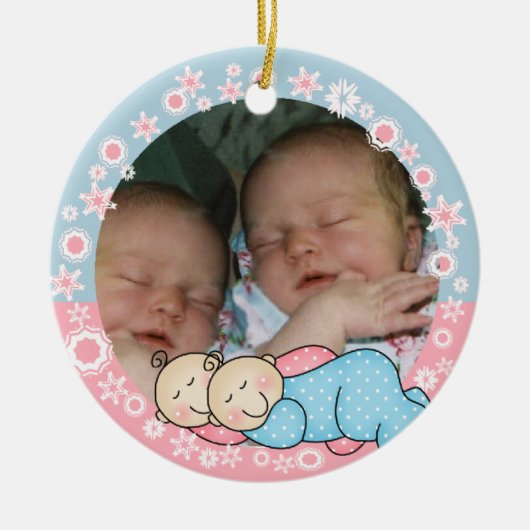 対の男の子および女の子の第1クリスマスのオーナメント セラミックオーナメント (正面)