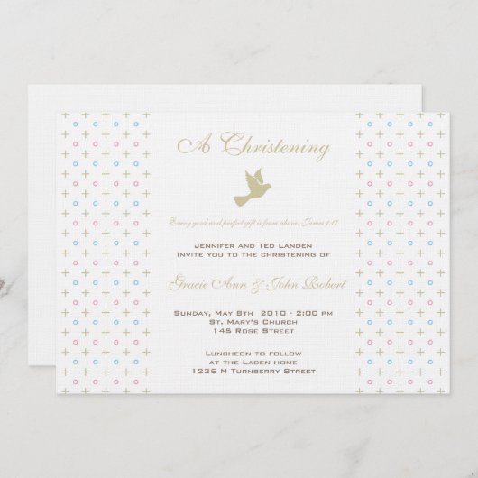 対の男の子および女の子の《キリスト教》洗礼式や命名式の招待状 招待状 (正面/裏面)