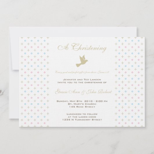 対の男の子および女の子の《キリスト教》洗礼式や命名式の招待状 招待状 (正面)