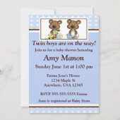 対の男の子くまの名前入りなベビーシャワーの招待 招待状 (正面)