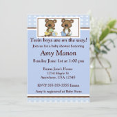 対の男の子くまの名前入りなベビーシャワーの招待 招待状 (スタンド正面)