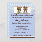 対の男の子くまの名前入りなベビーシャワーの招待 招待状 (正面/裏面)