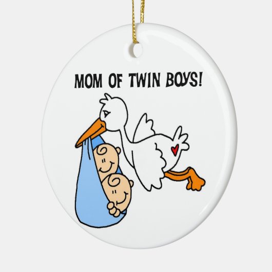 対の男の子のお母さんのこうのとりのギフト セラミックオーナメント (左)