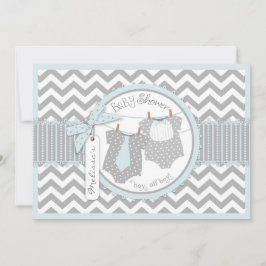 対の男の子のタイのちょうネクタイのシェブロンのプリントのベビーシャワー 招待状