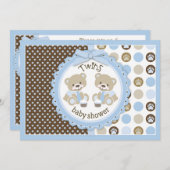 対の男の子のテディー・ベアのタイのベビーシャワー 招待状 (正面/裏面)