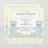 対の男の子のテディー・ベアのベビーシャワーの招待状 招待状 (正面/裏面)