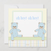 対の男の子のテディー・ベアのベビーシャワーの招待状 招待状 (裏面)