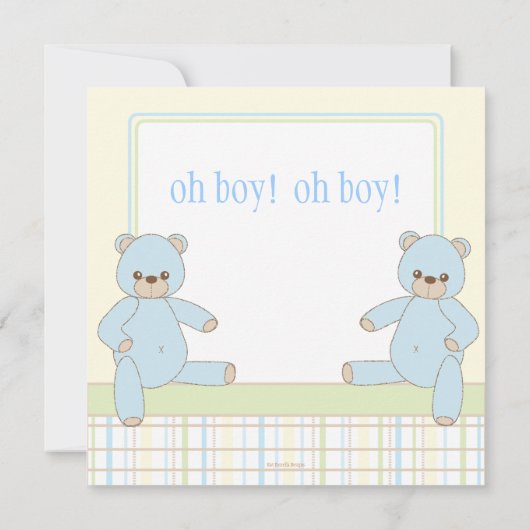 対の男の子のテディー・ベアのベビーシャワーの招待状 招待状 (裏面)