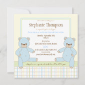 対の男の子のテディー・ベアのベビーシャワーの招待状 招待状 (正面)