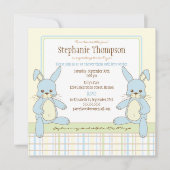 対の男の子のバニーウサギのベビーシャワーの招待状 招待状 (正面)